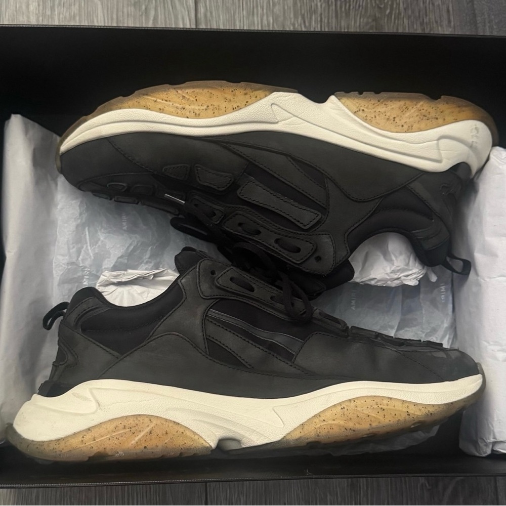 Amiri Bone Runner Sneakers Black Cream Tan Used